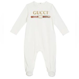 NWT Gucci Long-Sleeve Logo Footie Pajamas, Size 3-6M